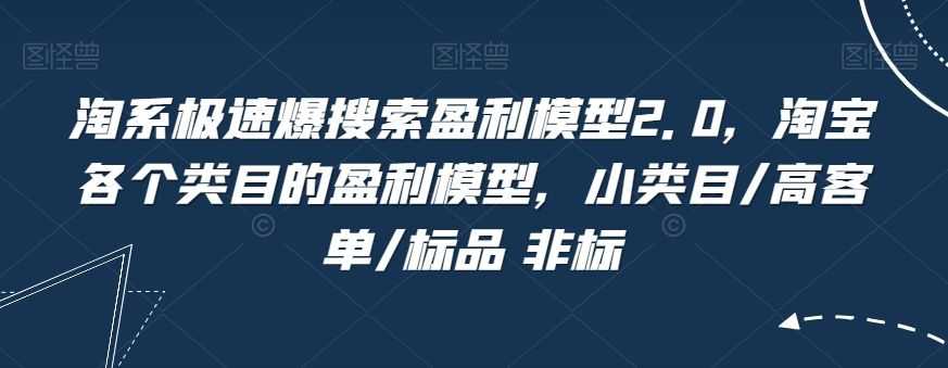 淘系极速爆搜索盈利模型2.0，淘宝各个类目的盈利模型，小类目/高客单/标品 非标