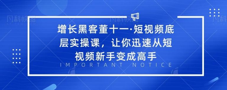 增长黑客董十一·短视频底层实操课，让你迅速从短视频新手变成高手插图